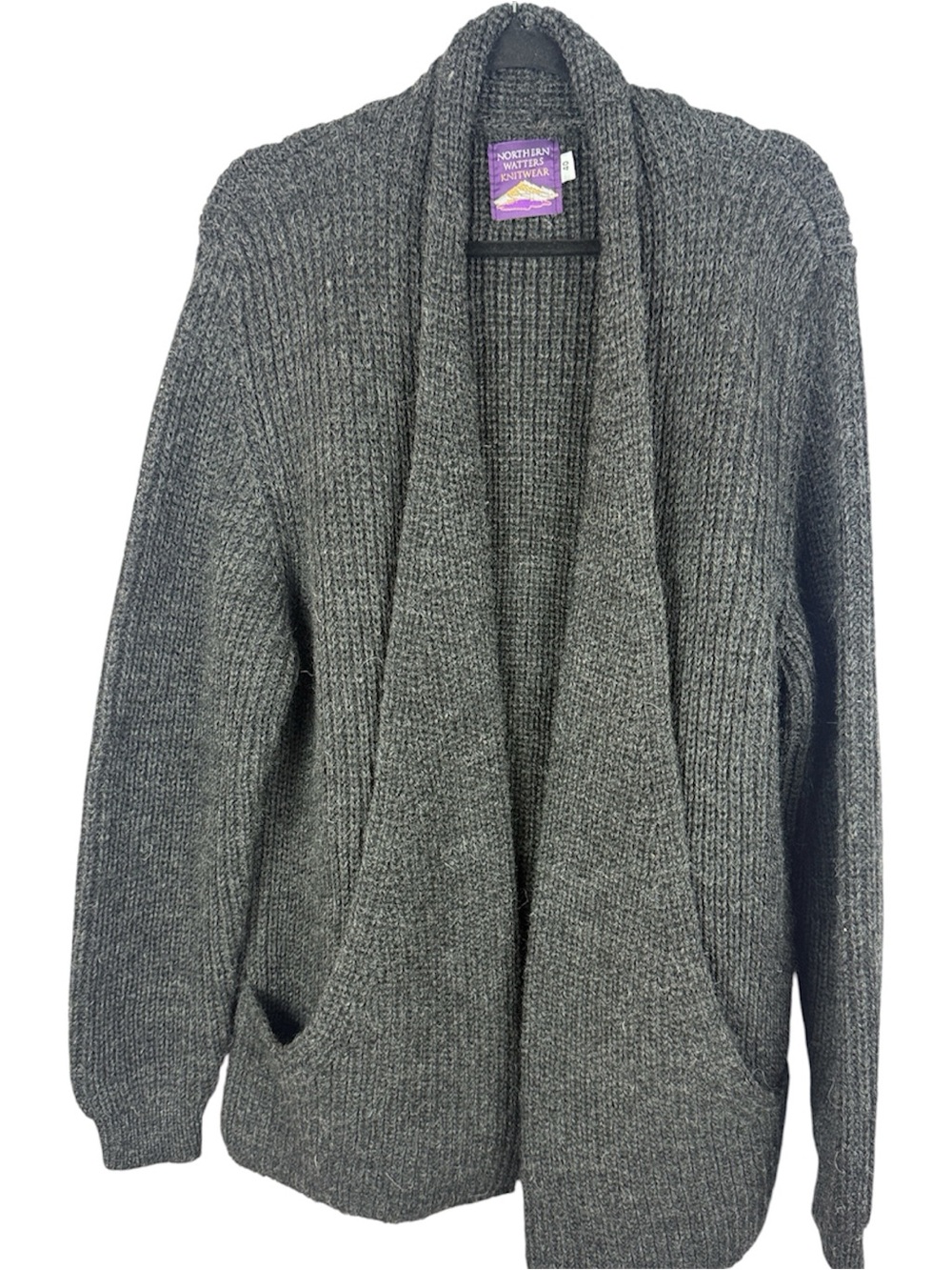 Northern Watters Knitwear 100% Wool Shawl Collar Open Cardigan Charcoal Grey 40
